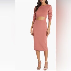 VICI COLLECTION LONG SLEEVE MIDI SWEATER DRESS IN DUSTY ROSE